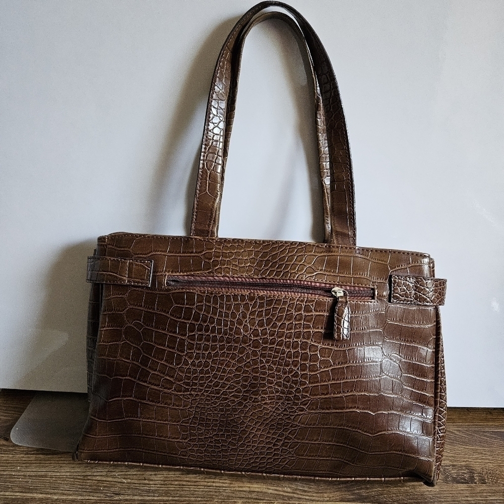 Vintage Cole Chocolate Brown Aux Crocodile Imprint Satchel Bag - Picture 11 of 16